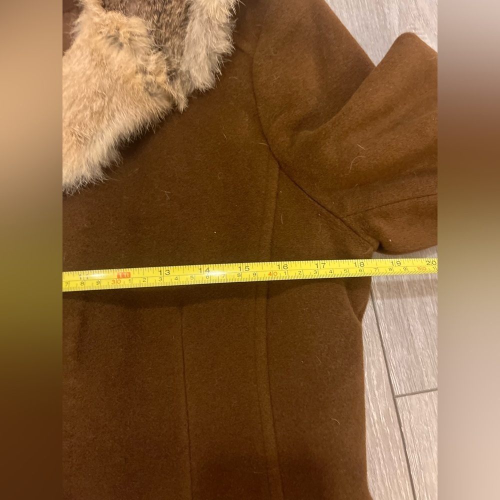 L.L. Collezioni Italia Brown Wool Blend Rabbit Fur Trim Peacoat Size 4 - Picture 9 of 9
